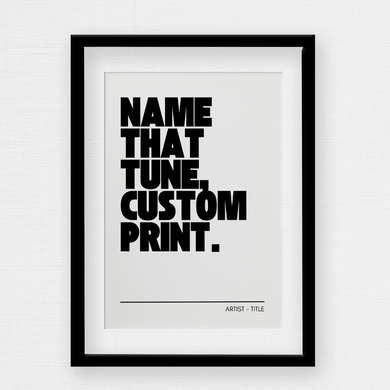 Name that tune custom print personalised print with black text by rock lv
