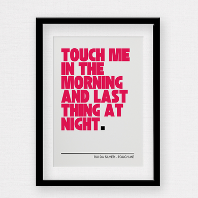 Touch Me Rui Da Silver Wall Print by Rock LV Hot Pink Text 2